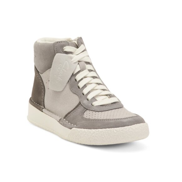 CLARKS Light Grey Mix Suede Craftcup Mid Rise Comfort Sneakers - Picture 1 of 2